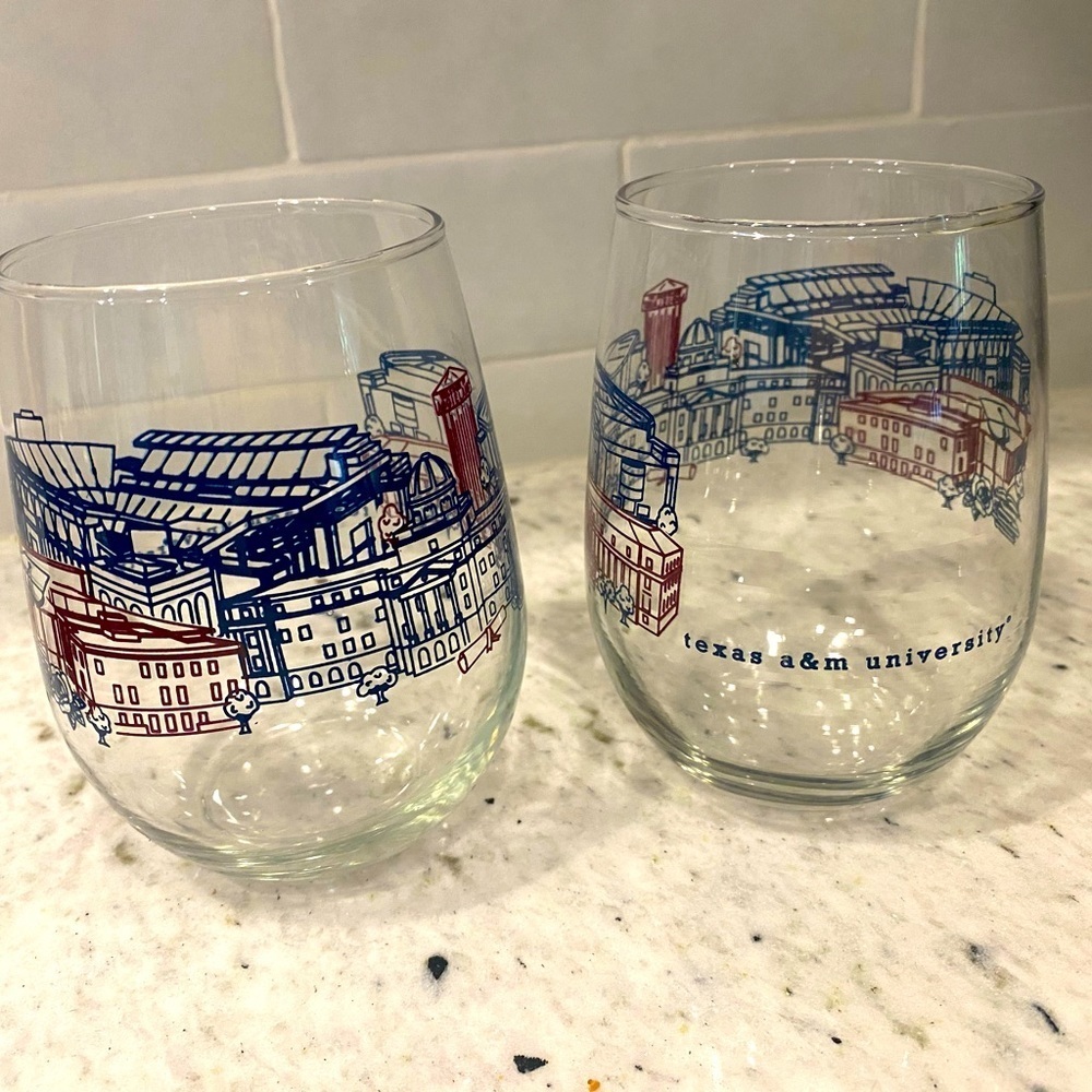 Texas A&M University Stemless Wine Glass Set of 2 NEW